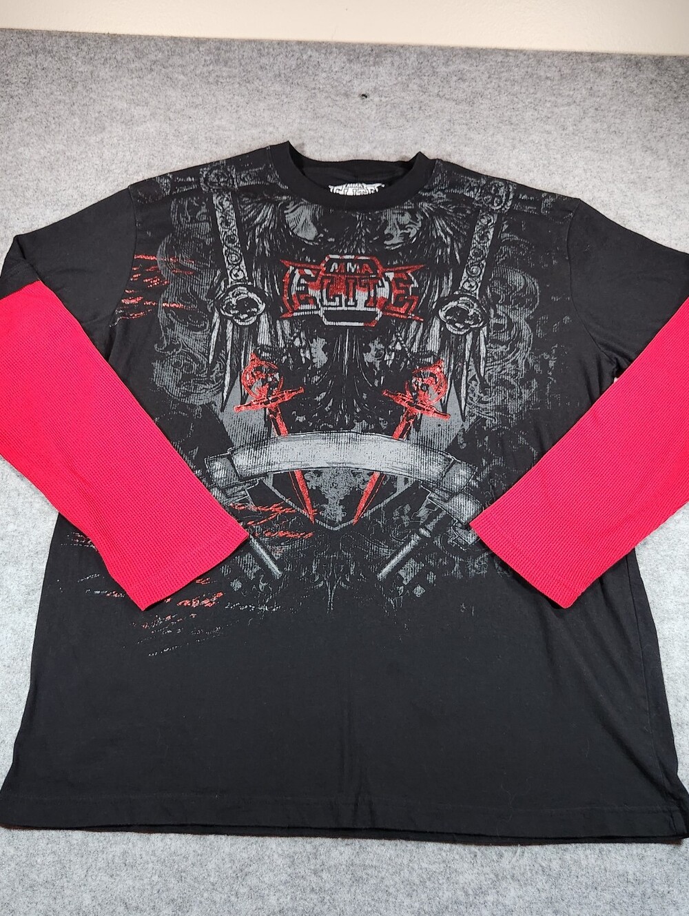 MMA Elite Graphic Black Long-Sleeve Tee with Red Contrast Sleeves 2XL
